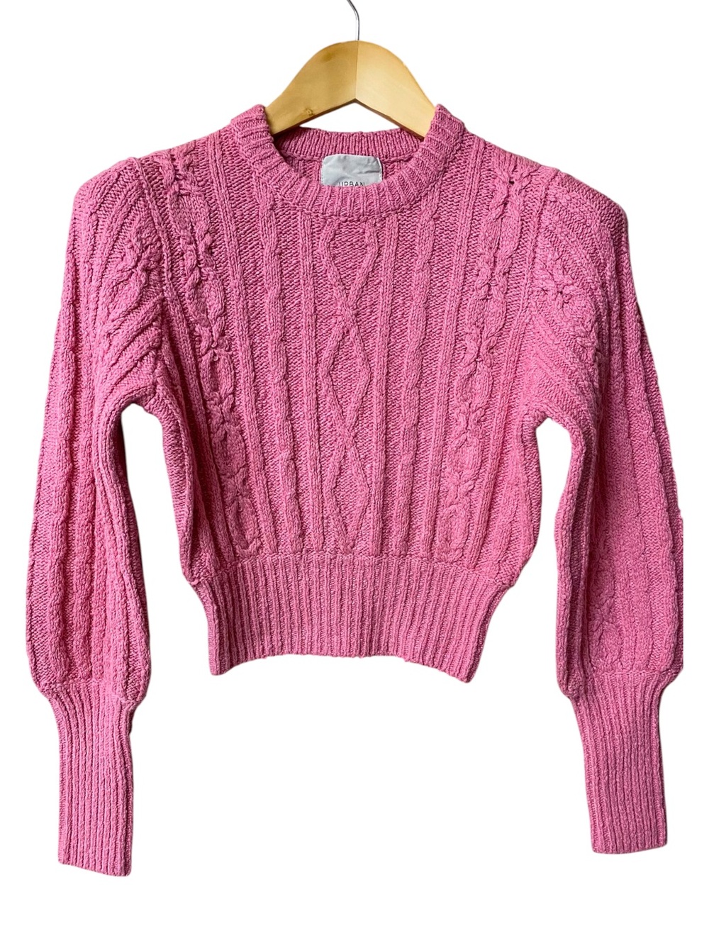 Urban Outfitters Rose Pink Cable-Knit Crewneck Sweater EUC!!